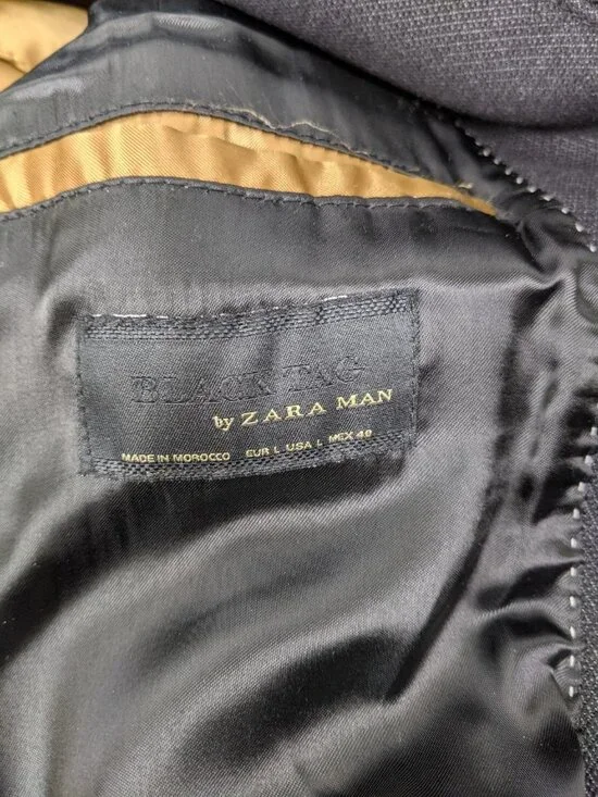 Zara Man Black Tag Black Overcoat Mens Size Large Luxury Winter Dress Coat - Picture 8 of 9